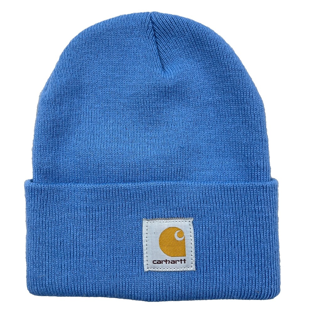 Vintage Carhartt Beanie Hat Cap Toboggan Light Blue Knit Made In USA 90s Y2K F11